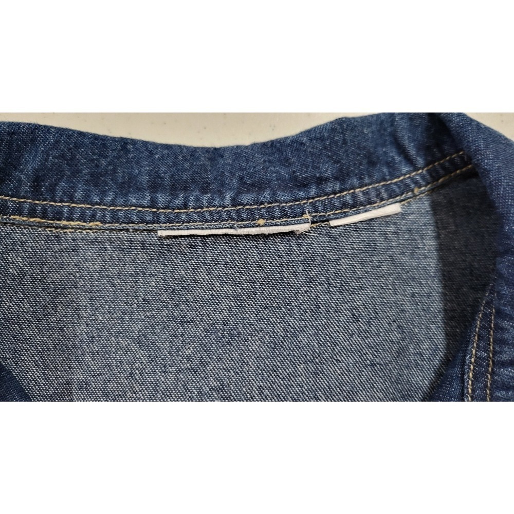 Womens Embroidered Denim Jean Shirt Cuffed Hem Midi Length Casual Everyday - Picture 5 of 12